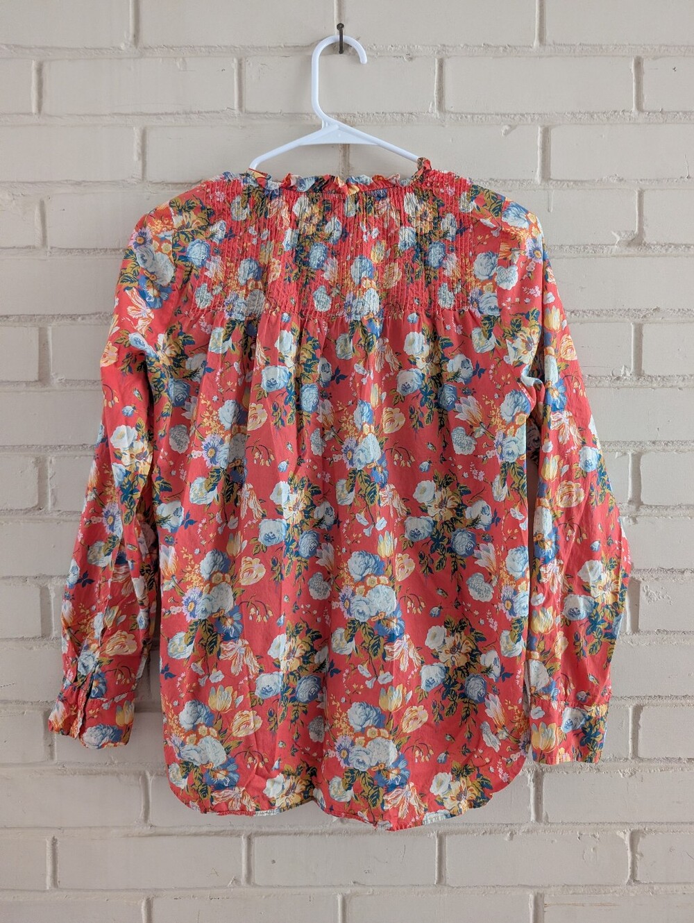 J. Crew 6 Liberty Ruffle Classic Pintuck Popover Coral Floral Print Cotton Top - Picture 7 of 8